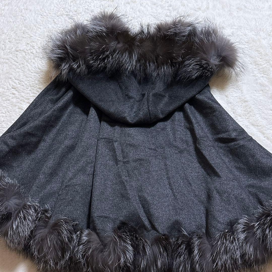 [超美品]Andy アンディ ファー ポンチョ カシミヤ混 グレー M
