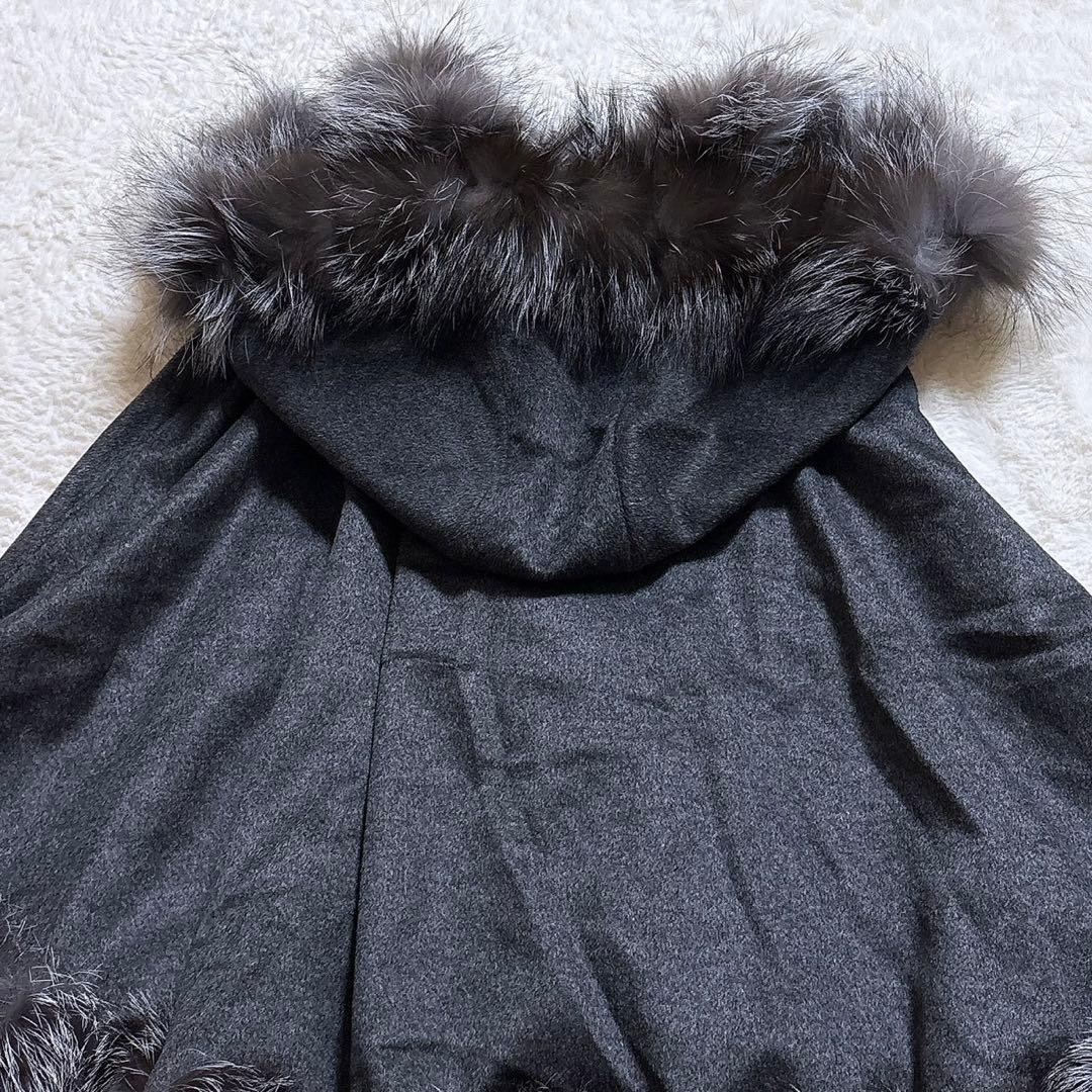 [超美品]Andy アンディ ファー ポンチョ カシミヤ混 グレー M