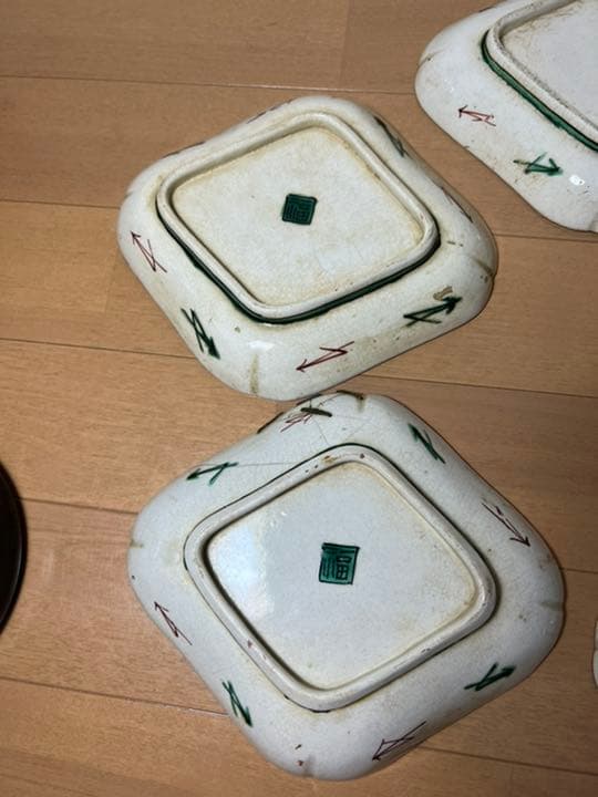 450 九谷焼　時代物　角福　皿　5客　古美術品