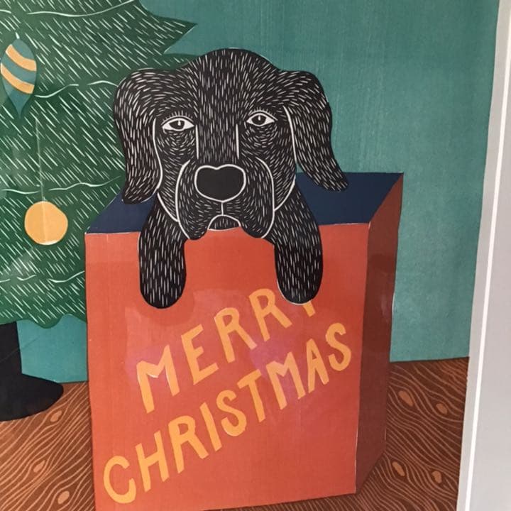 版画  大サイズ　スティーブンヒュー ネック　クリスマス　黒ラブラドール