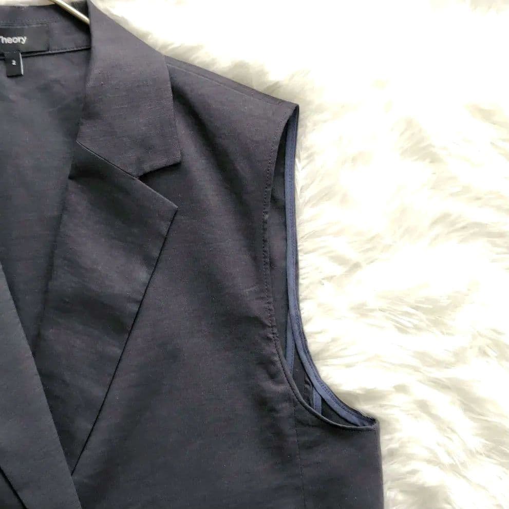 極美品✨️Theory【M】ジレ　サイドスリットリネンベスト　春夏　麻混　紺