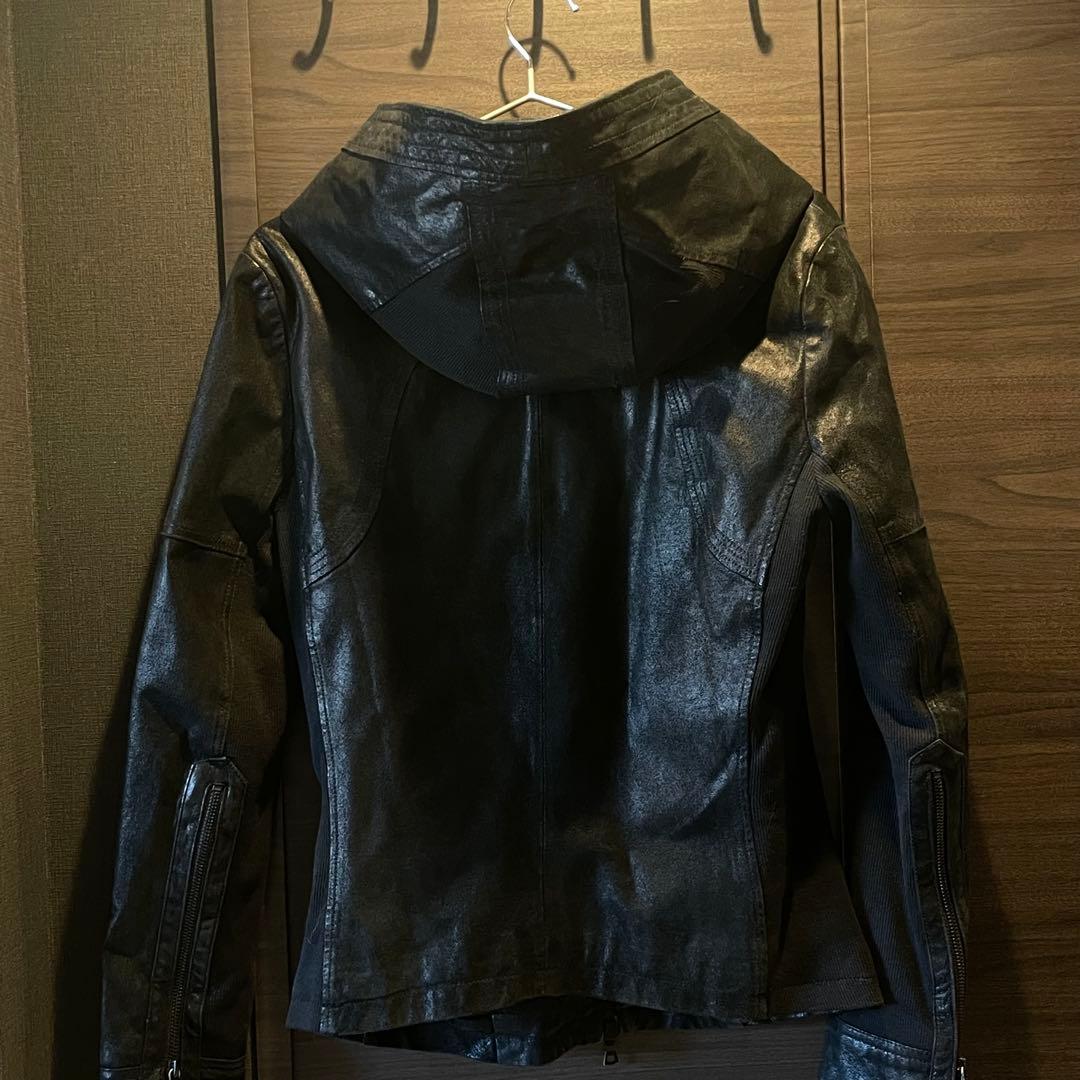 NO ID. ノーアイディー フーデッド レザージャケット 1 ブラック