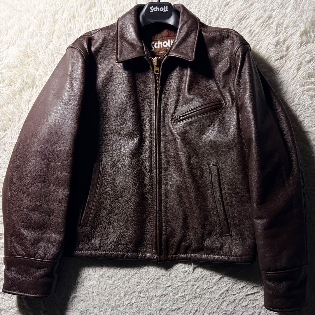 の*お様 米国製■schott トラッカージャケット　681 ボルドー　本革　襟