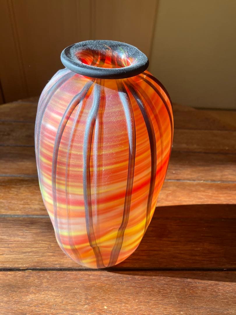 フラワーベース　ガラス　作家物　ビンテージ　花瓶　花器　オブジェ　工芸