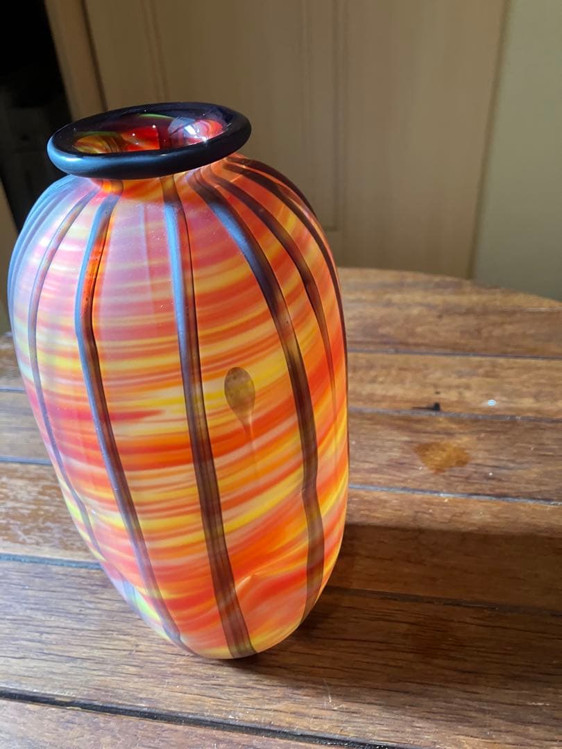 フラワーベース　ガラス　作家物　ビンテージ　花瓶　花器　オブジェ　工芸