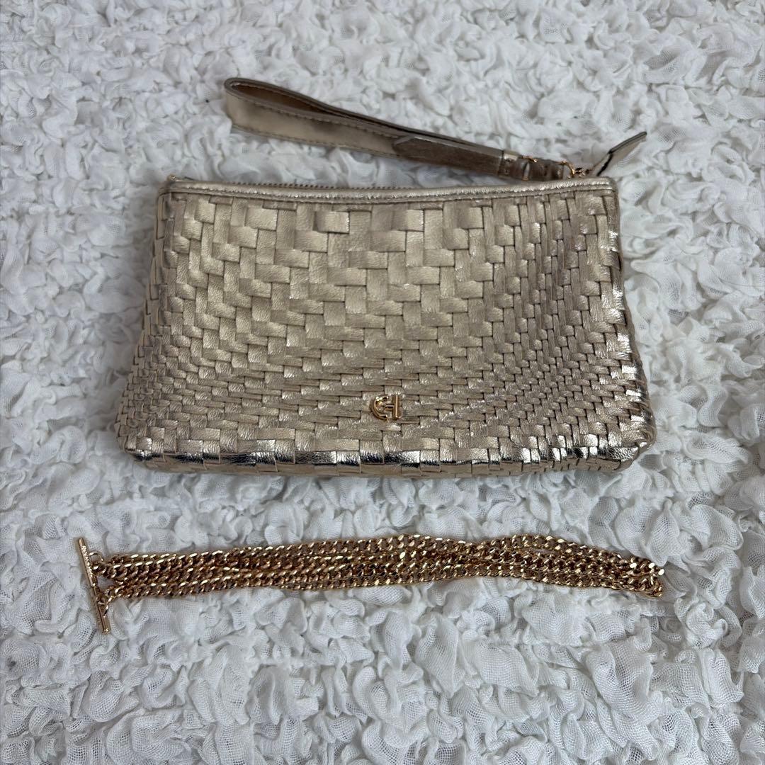 コールハーン　パーティバッグ　ショルダー　ゴールド　チェーン　あみ　2way