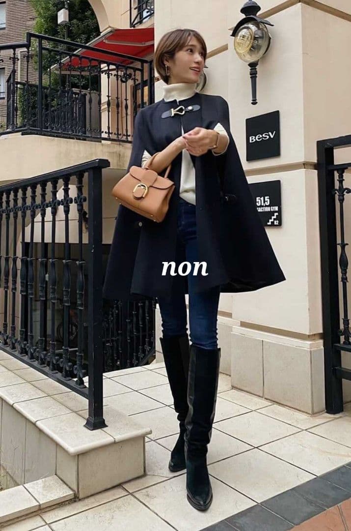 美品 ZARA ポンチョケープ L バックル付きケープコート マンテコ ゴールド