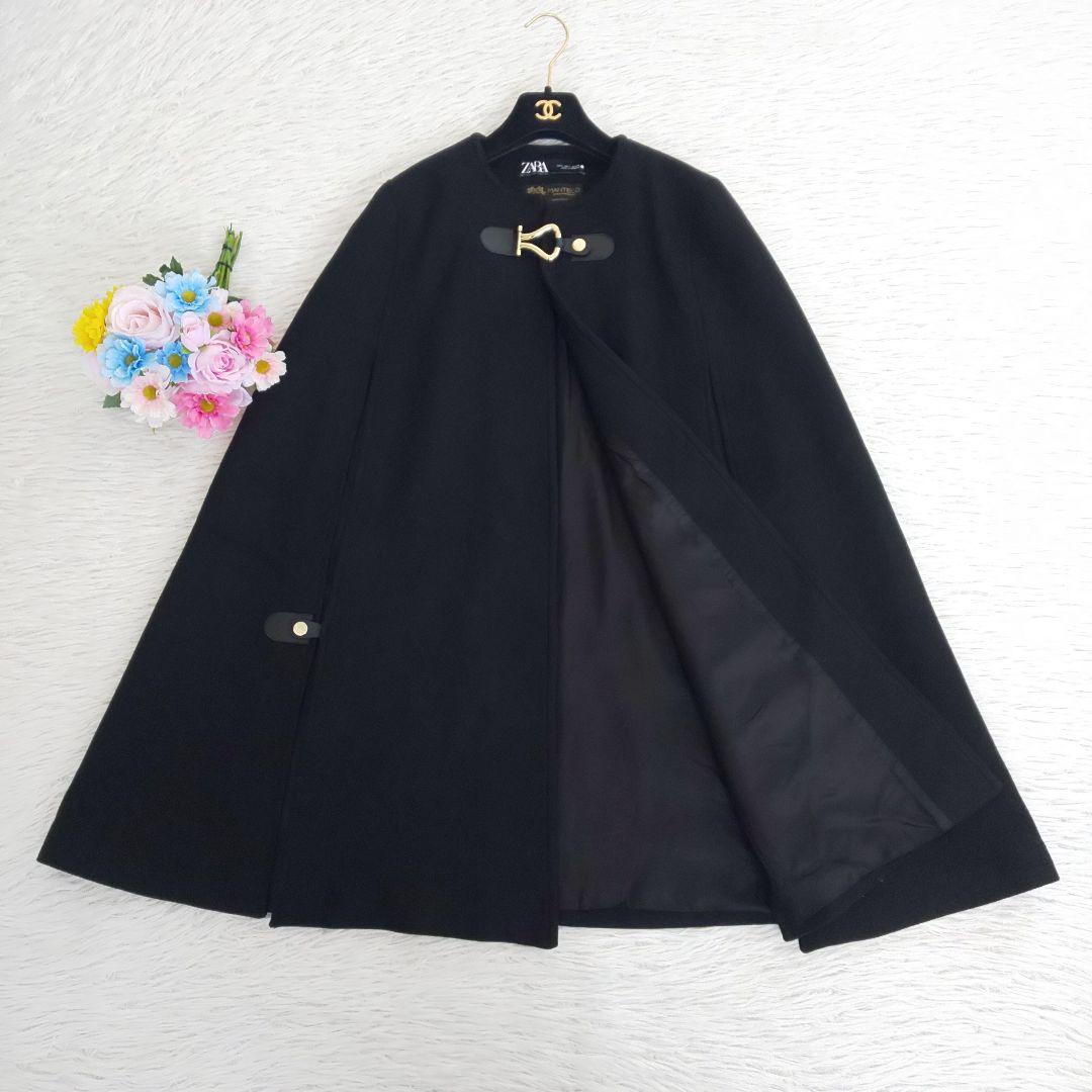 美品 ZARA ポンチョケープ L バックル付きケープコート マンテコ ゴールド