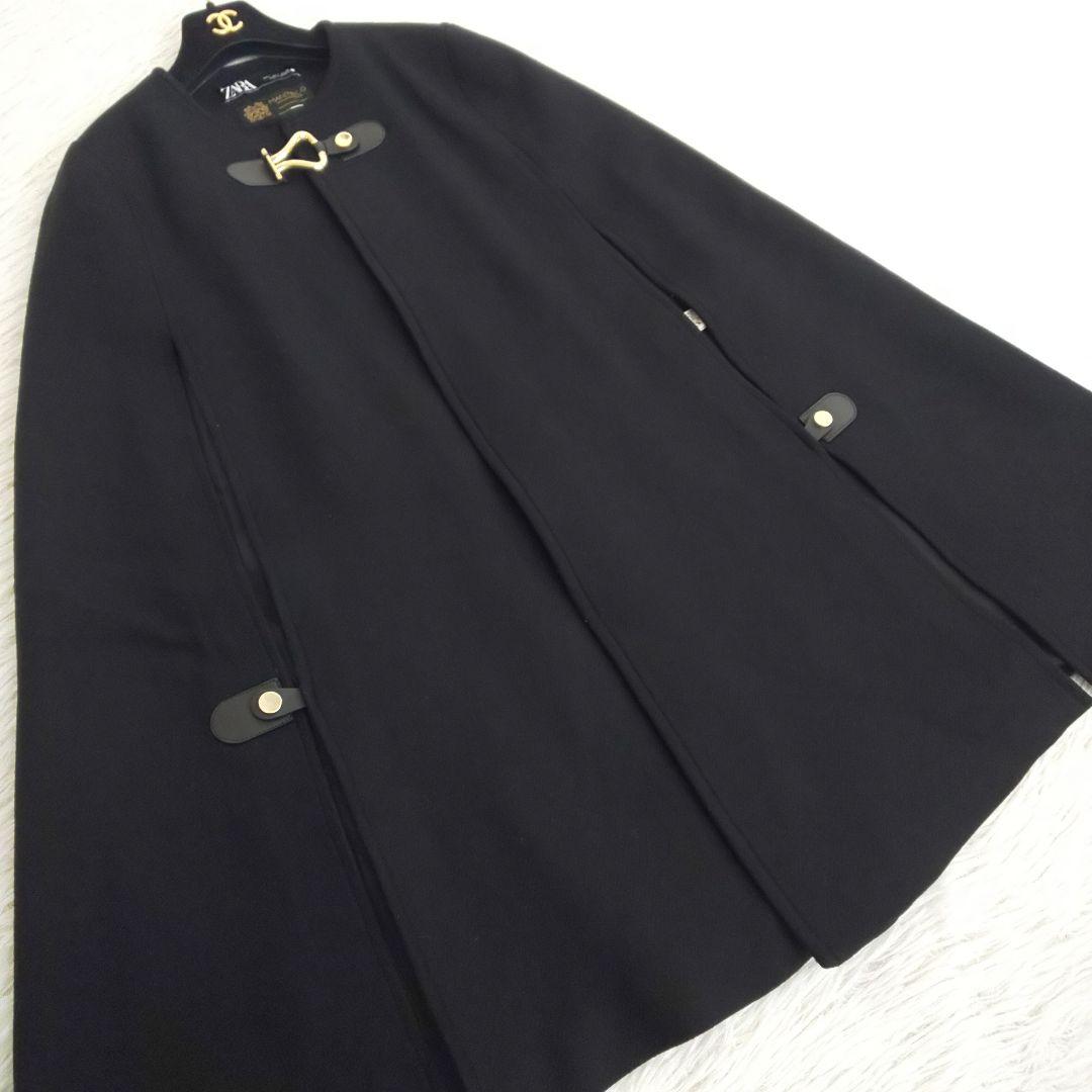 美品 ZARA ポンチョケープ L バックル付きケープコート マンテコ ゴールド