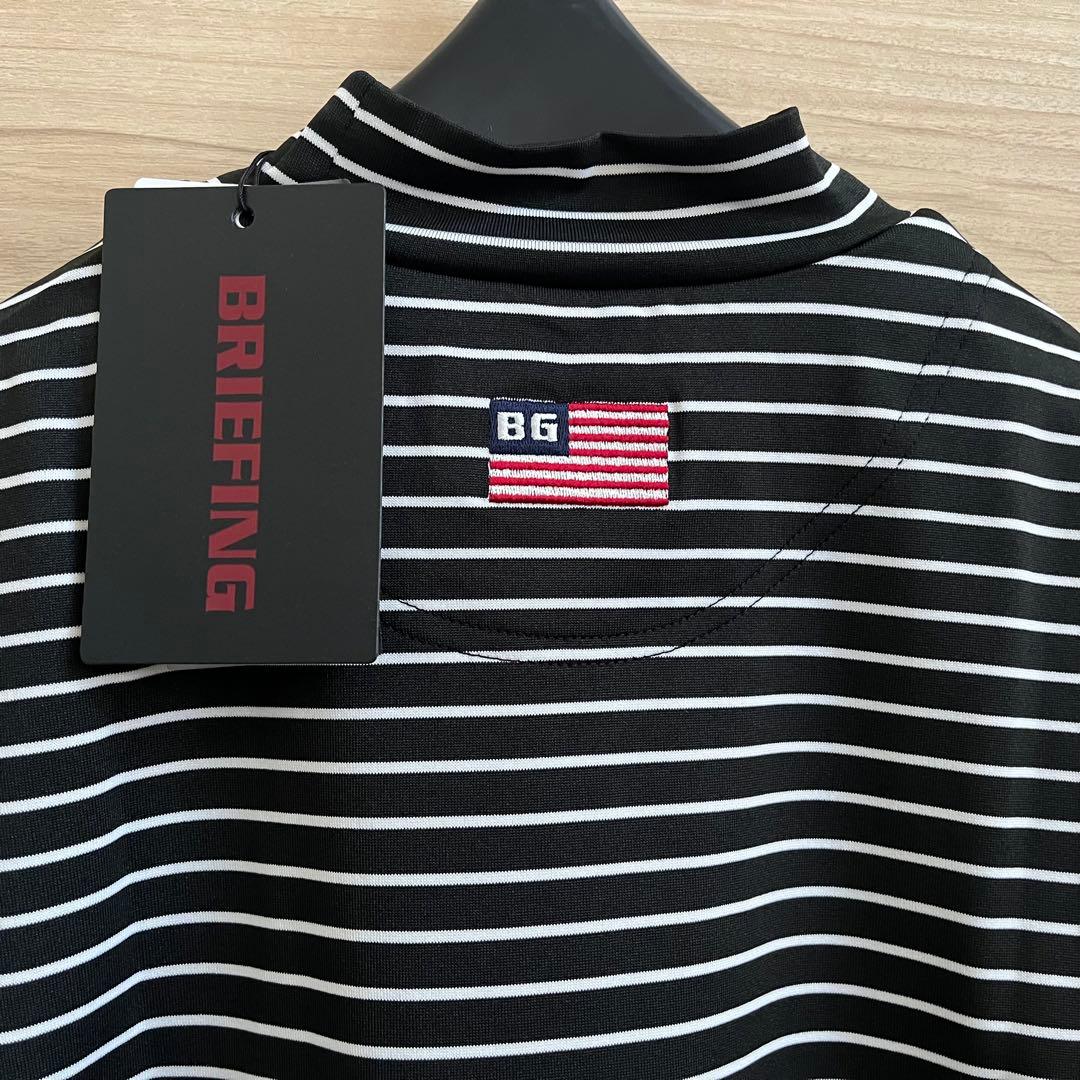 新品★19,800円 黒白S BRIEFING 半袖ストライプハイネックシャツ