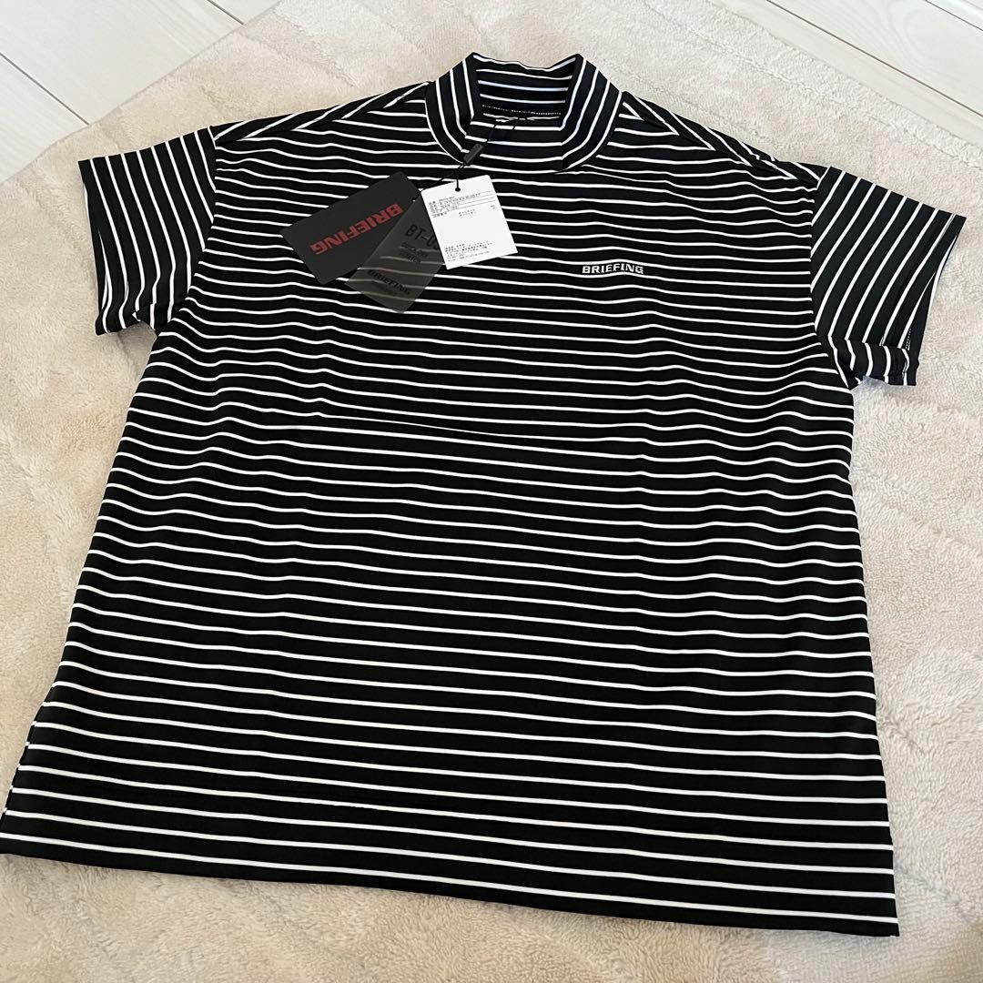 新品★19,800円 黒白S BRIEFING 半袖ストライプハイネックシャツ