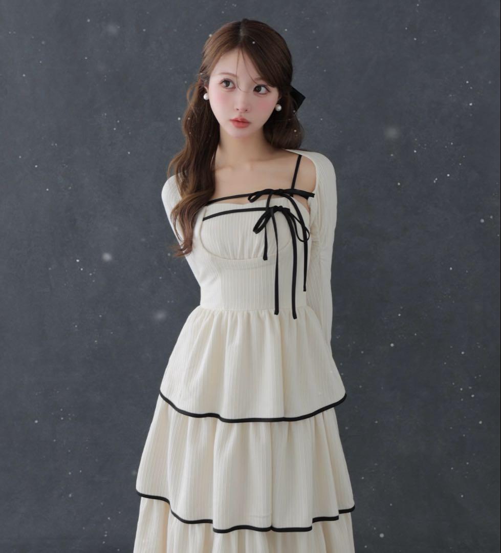 ワンピース M me eme Tiered ribbon ensemble onepiece