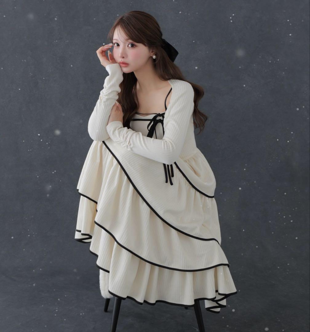 ワンピース M me eme Tiered ribbon ensemble onepiece