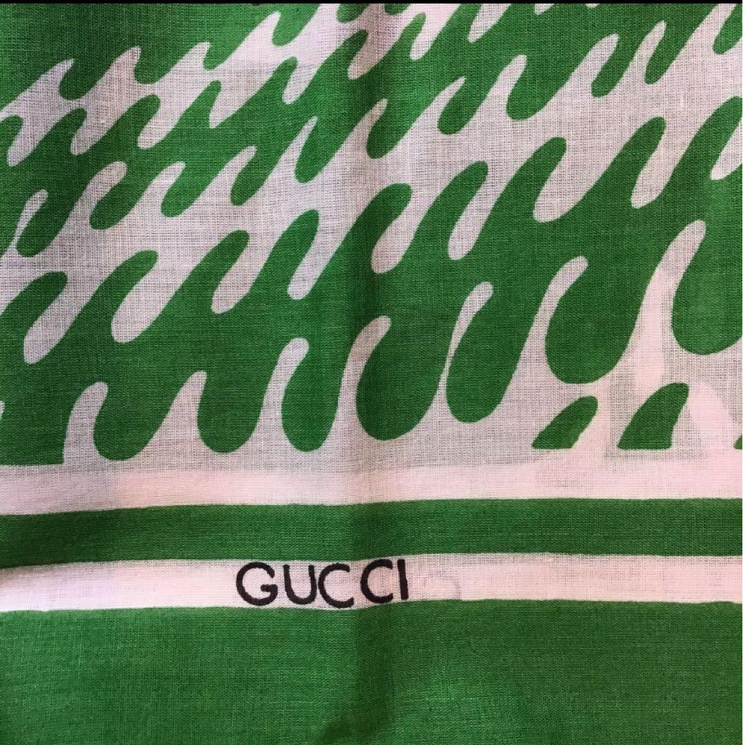 グッチ　コットン　スカーフ GUCCI　オールドグッチ　ビンテージ　魚 緑　希少