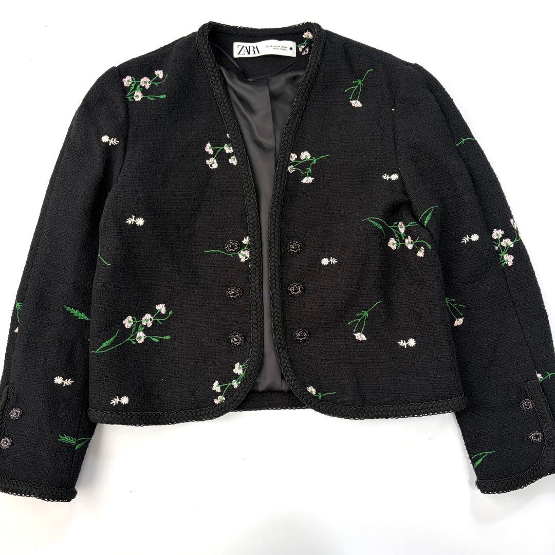 【美品】ZARA エンブロイダリーテクスチャージャケット　刺繍　セットアップ
