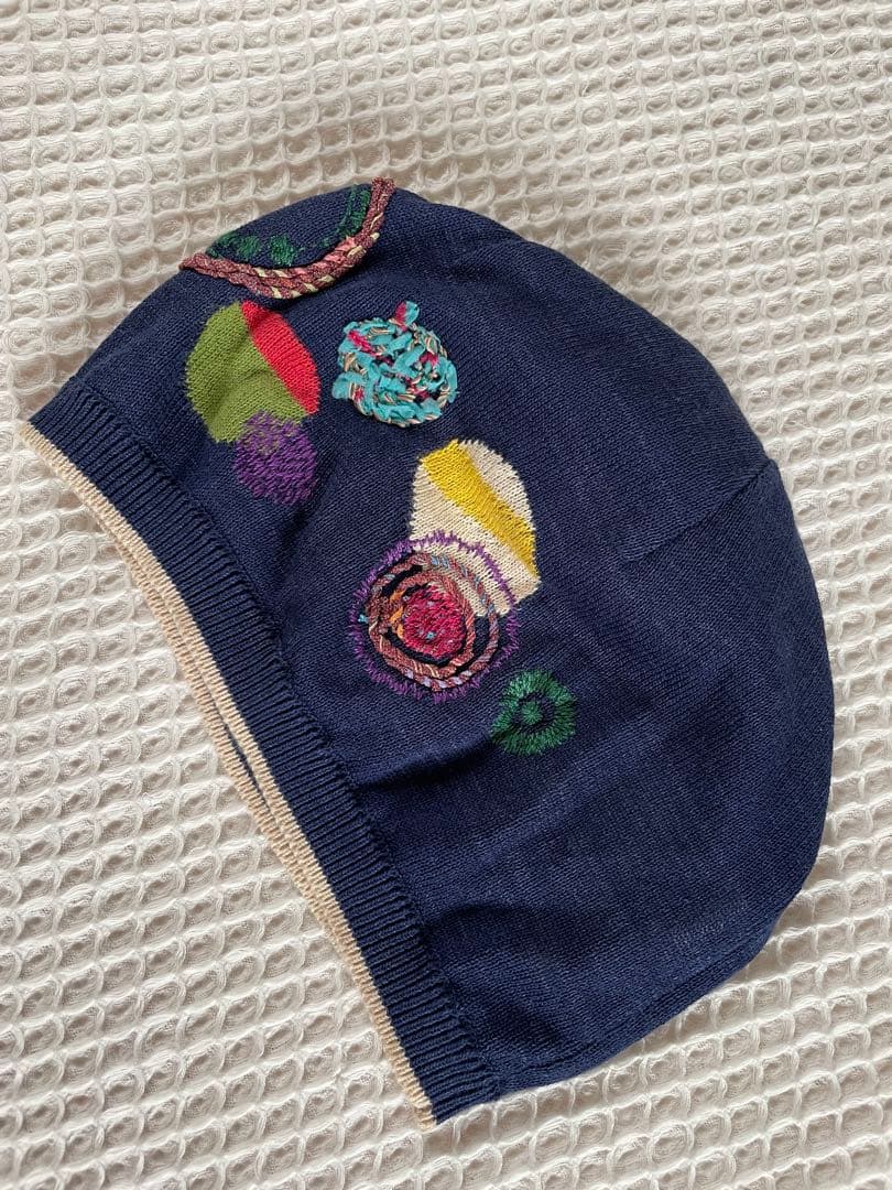 美品　M&KYOKO Maski kyoko 佐藤繊維 ニット帽 ネイビー 刺繍