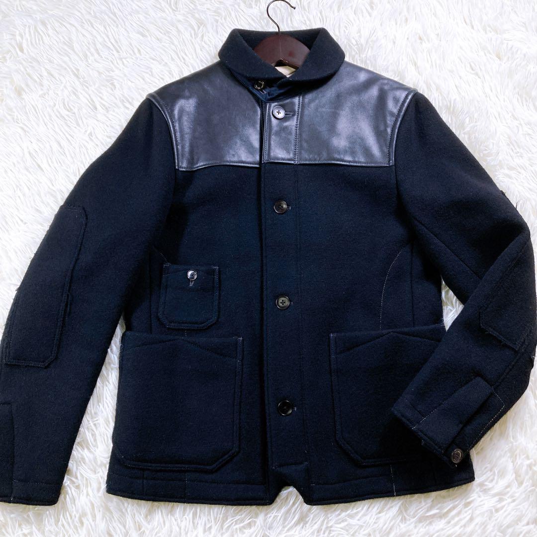 ポールスミス　ウールジャケット　カシミア混　レザー　切り替え　エルボーパッチ　S