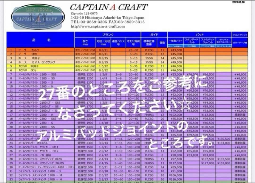 船竿　キャプテンAクラフト　オールソリッドライト　イカ　直結　日本製