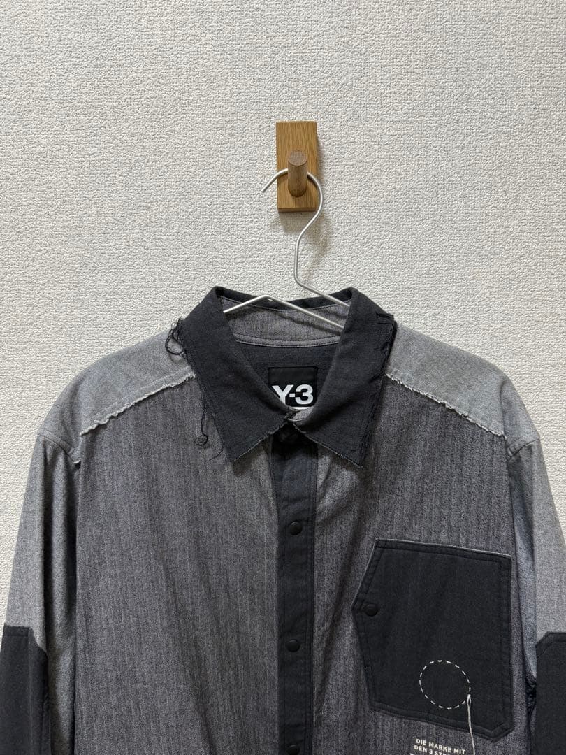 最終価格　美品　Y-3 　ヘリンボーン オーバーサイズシャツ-パッチワーク