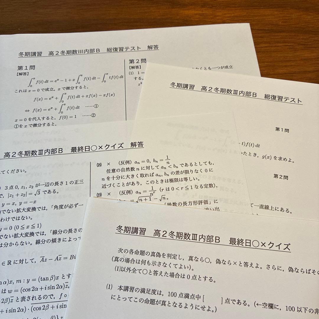 鉄緑会　冬期内部講習　高2数III 4日間フルセット