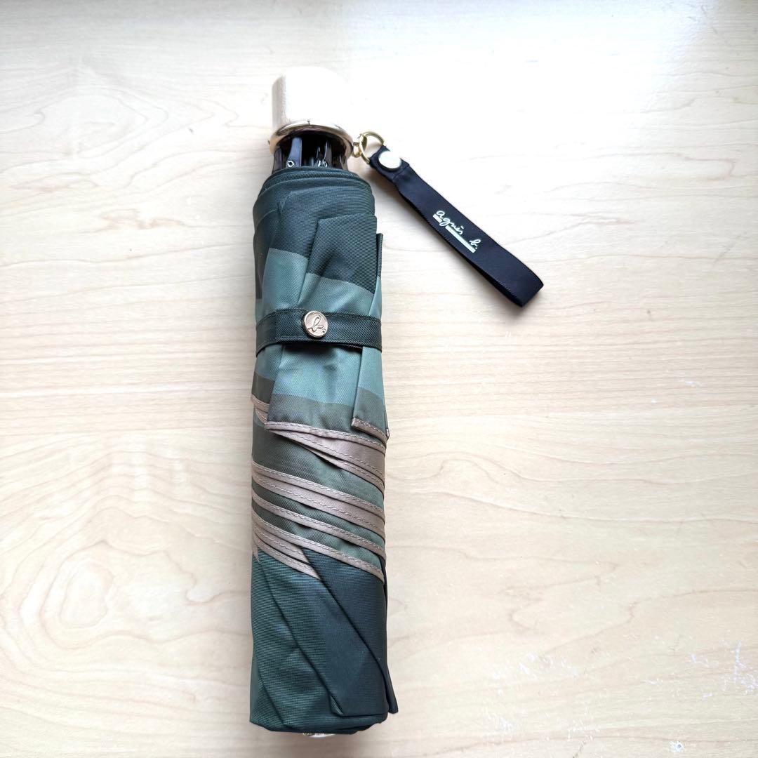 ★新品★アニエスベー　折りたたみ　雨傘　バイカラー　グリーン　トレカ　軽量