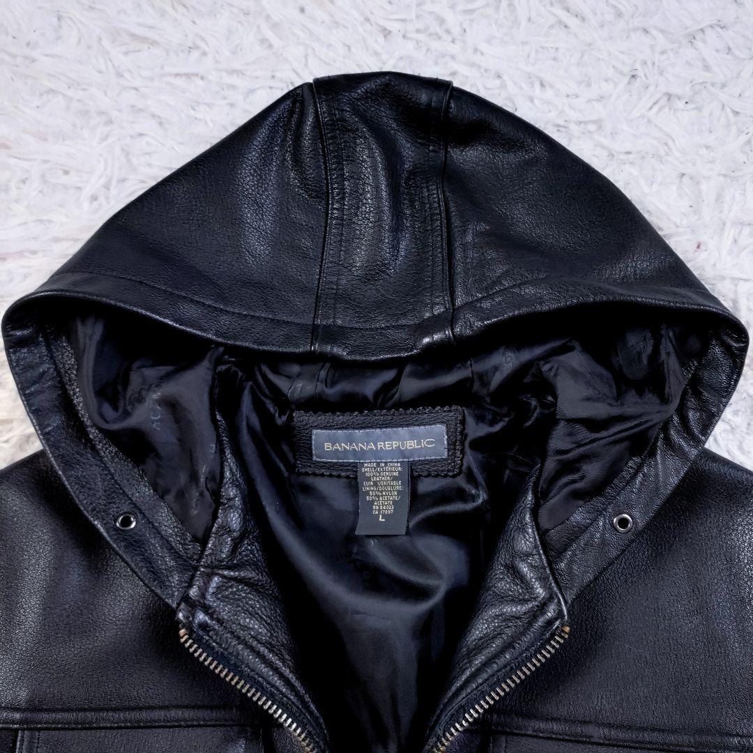 【本革】BANANA REPUBLIC　レザーパーカー　ジャケット　ブラック