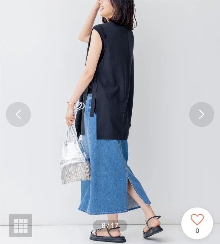 美品 23区 大きいサイズ 44 定価3万3千 シアー ロングジレ サイドベルト