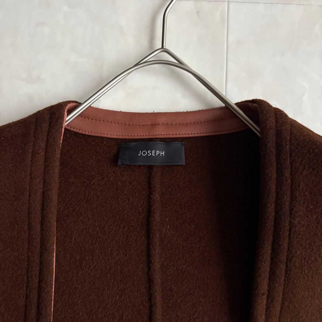上質✨ JOSEPH ウールカシミヤケープ 茶 ピンク レザー縁取り38