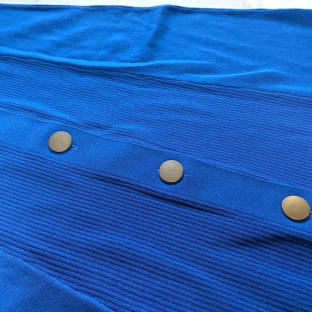 美品✨グレースコンチネンタル ダイアグラム スクエアパフニットワンピース 青