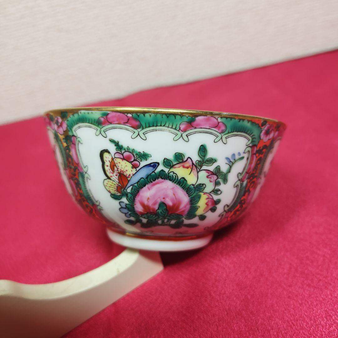 中国廣彩　小鉢　手描き　金彩　アンティーク