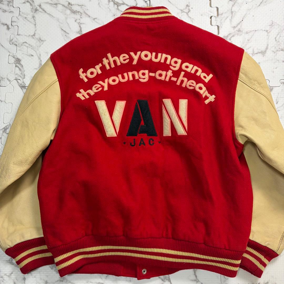 名作✨VAN JACKT スタジャン　袖レザー　アーチロゴ　赤色 Lsize