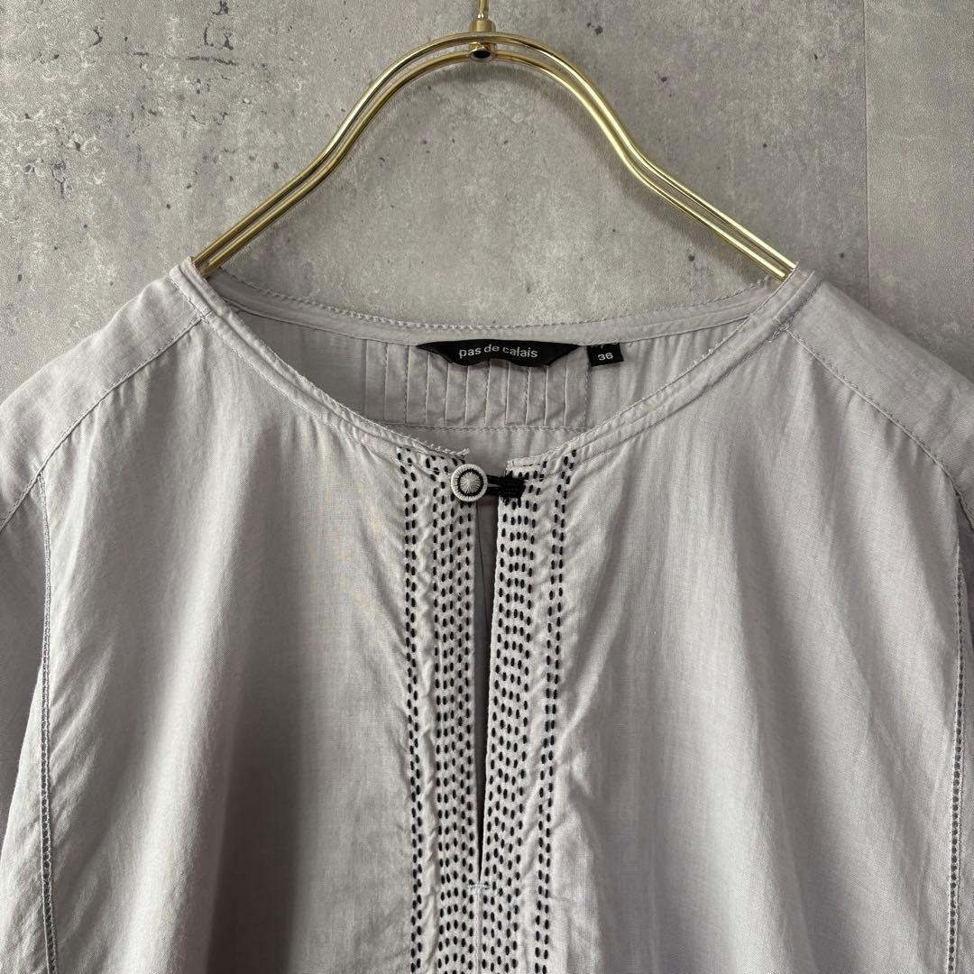パドカレ pas de calais コットンリネン 刺繍 ギャザー ワンピース