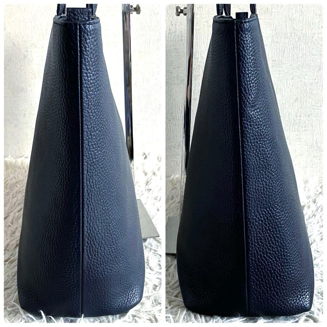 【極美品 大容量】ハッシュタグ　トートバッグ　ネイビー　本革　シボ革　日本製