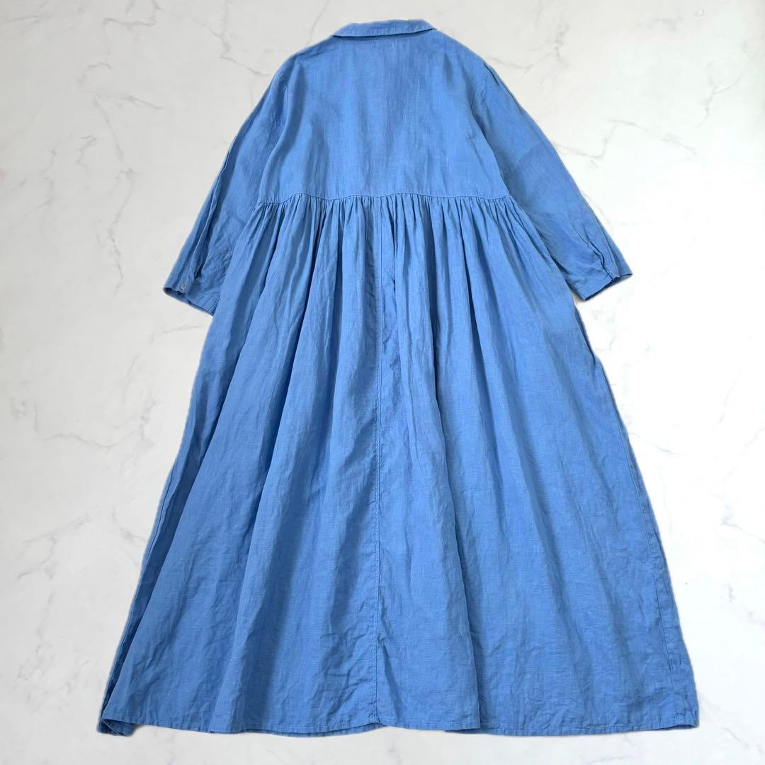 【25SS 極美品】フォグリネンワーク Lisa Dress 麻 ワンピース 青