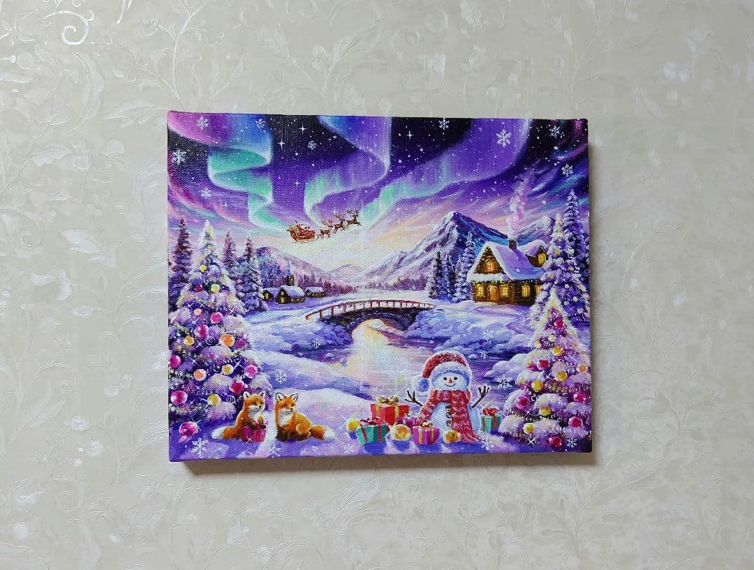 k*☆様 【オーロラの煌めき】アクリル画 F3 風景画 絵画