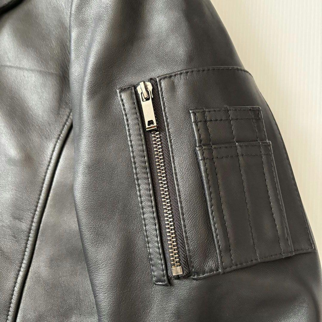 【美品】FORTIME　フード付きレザージャケット　革ジャン　ブラック　Lメンズ
