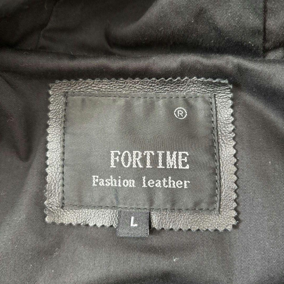 【美品】FORTIME　フード付きレザージャケット　革ジャン　ブラック　Lメンズ
