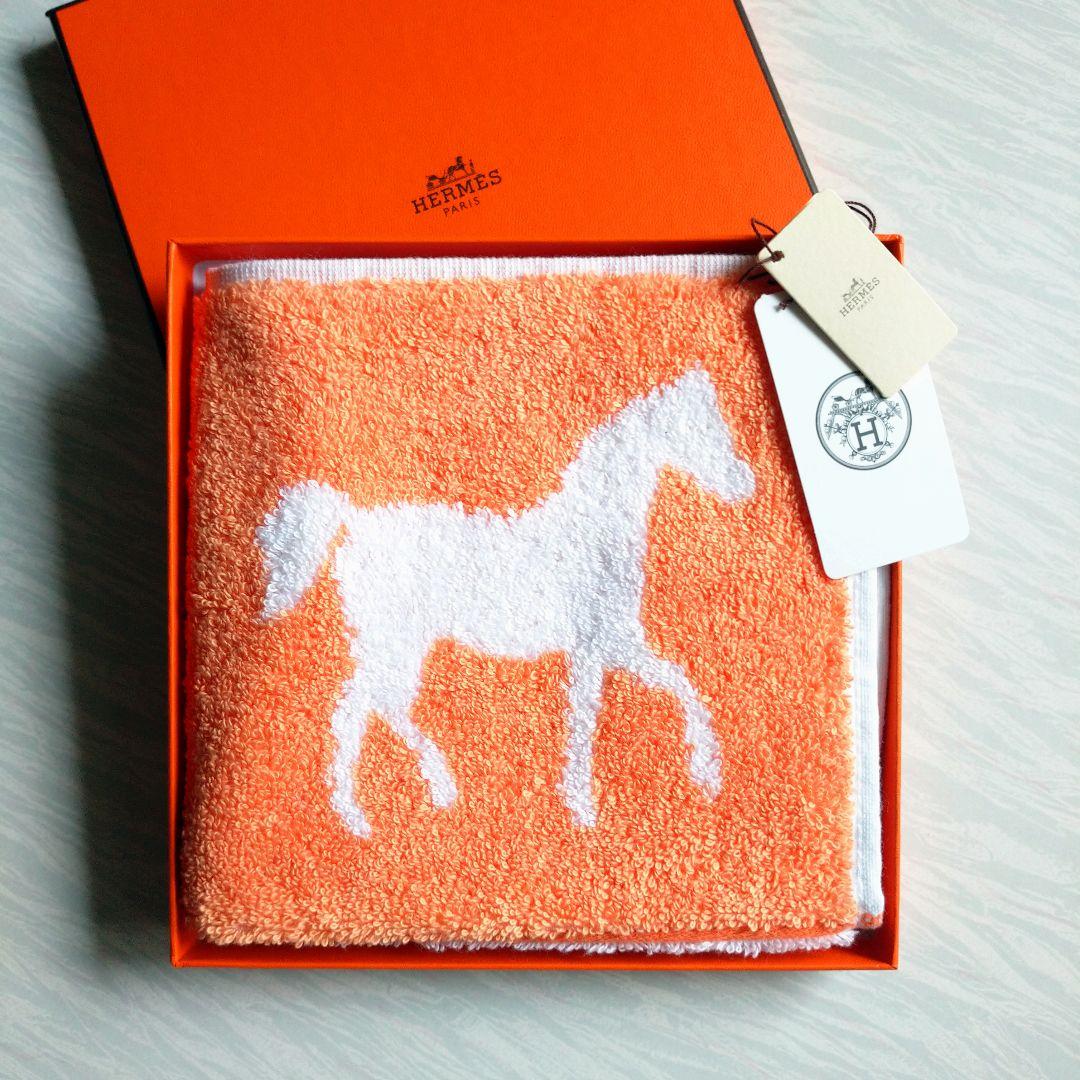 【新品】HERMES エルメス タオルハンカチ カレタオル ホース柄