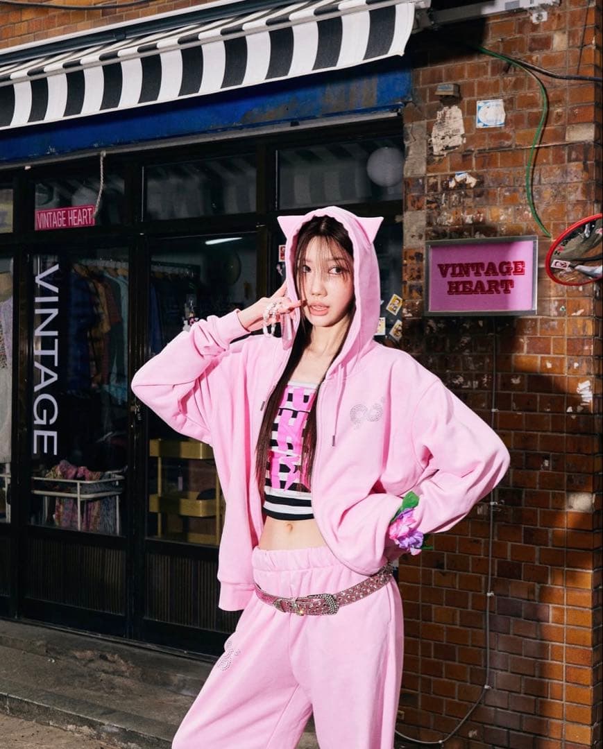 トップス 9090girl 90 Logo Cat Ear Zip Hoodie
