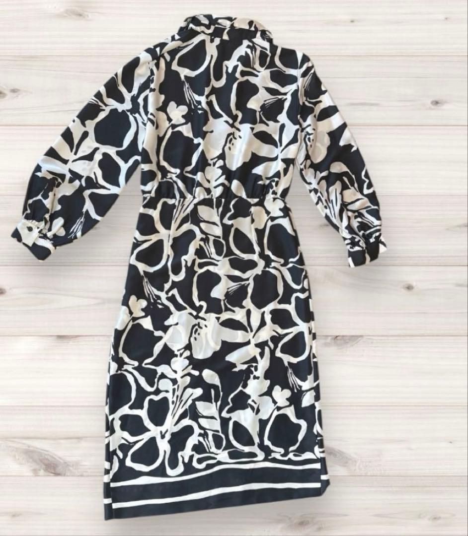 新品未使用☆ZARA ロングシャツワンピース 大きめ花柄 モノトーン