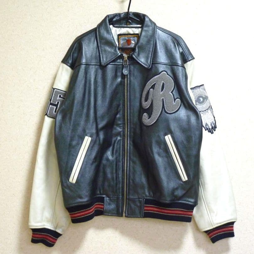 アラレ3号　RBC　本革　レザージャケット　ブラック＆ホワイト　XL