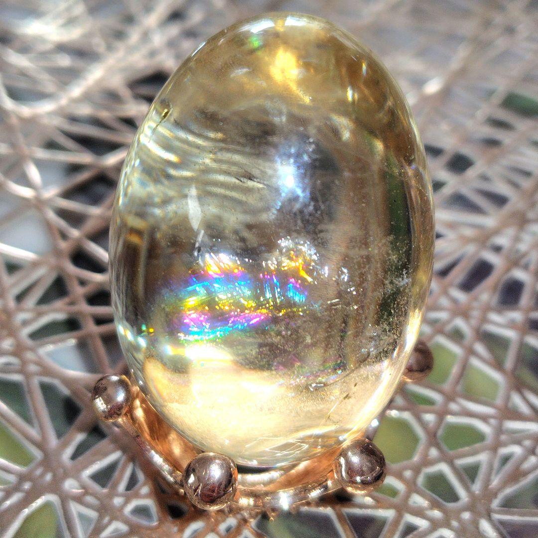 天然石✨シトリン✨ 卵 虹ギラギラ 57.7mm