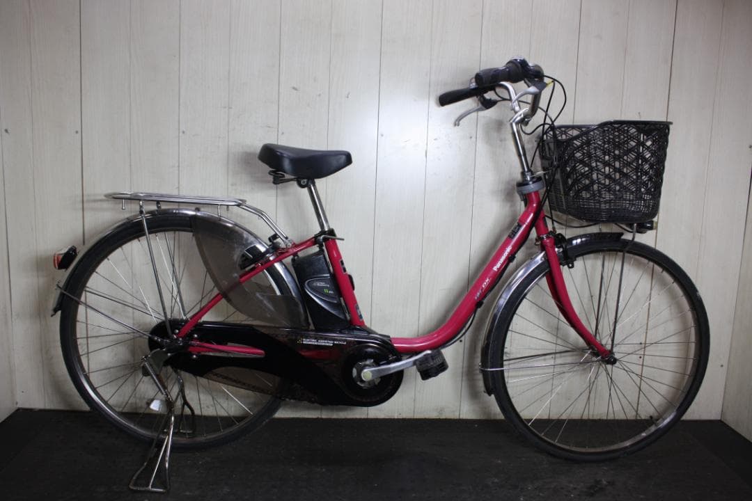 赤 電動アシスト自転車 シティタイプ 前カゴ付き