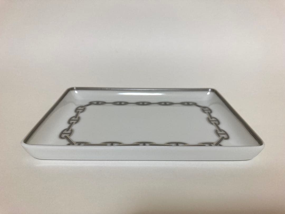 エルメスHERMESシェーヌダンクルプラチナ　長方形皿スクエアプレート陶器トレイ