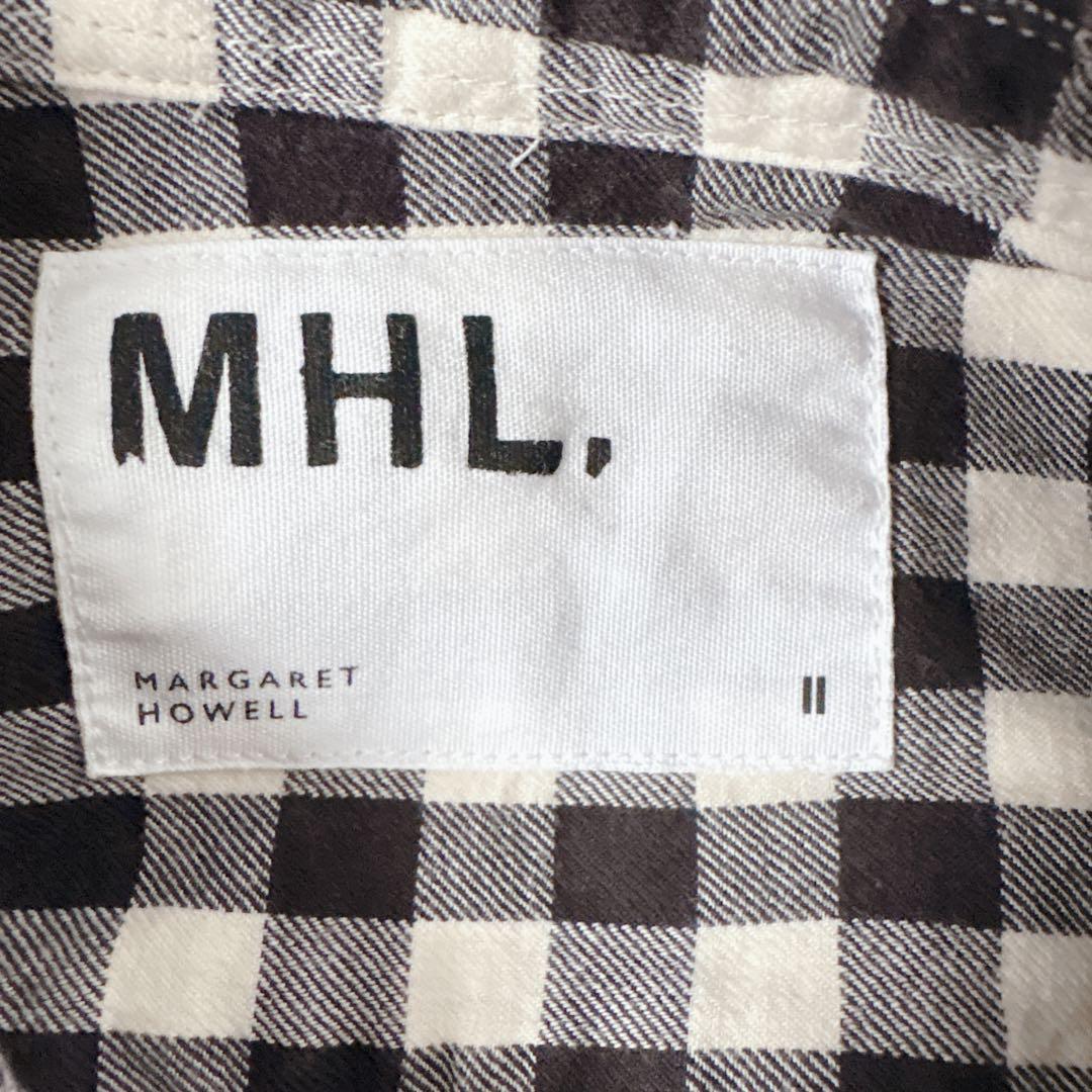 【良品】MHL. ブロックチェックシャツ ブラック×アイボリー コットン Ⅱ