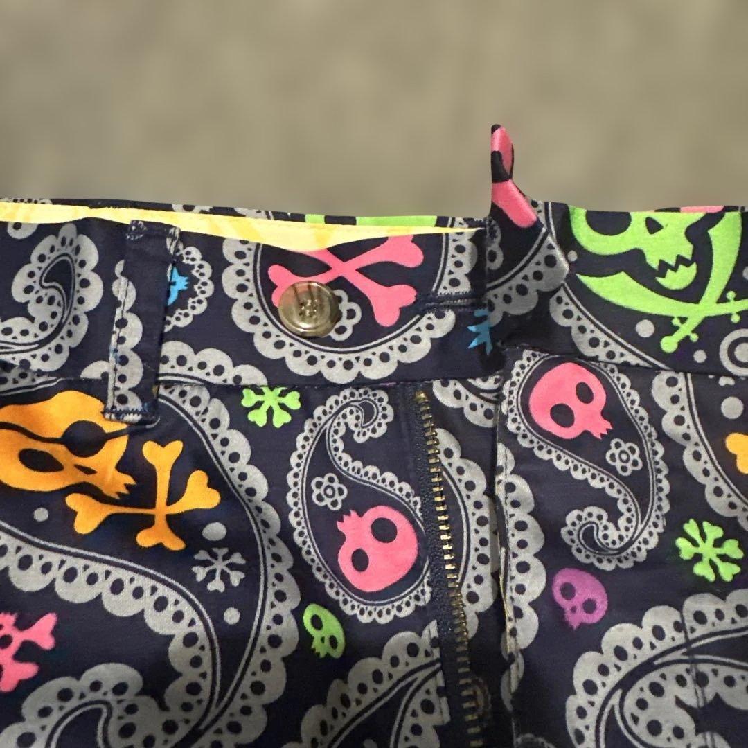 未使用LOUDMOUTHスカルペイズリーカジュアルパンツ34×32紺ゴルフ