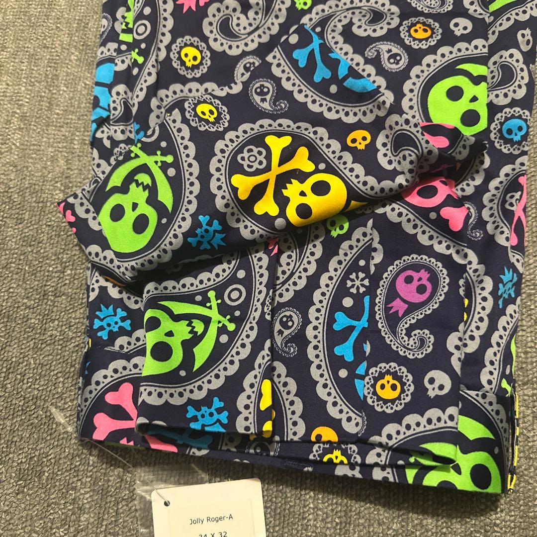 未使用LOUDMOUTHスカルペイズリーカジュアルパンツ34×32紺ゴルフ