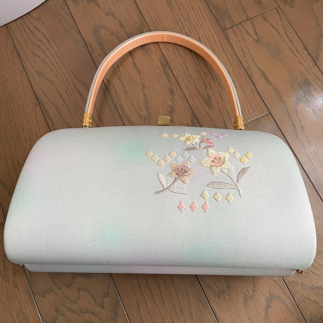 正絹　刺繍　草履　バッグ　水色