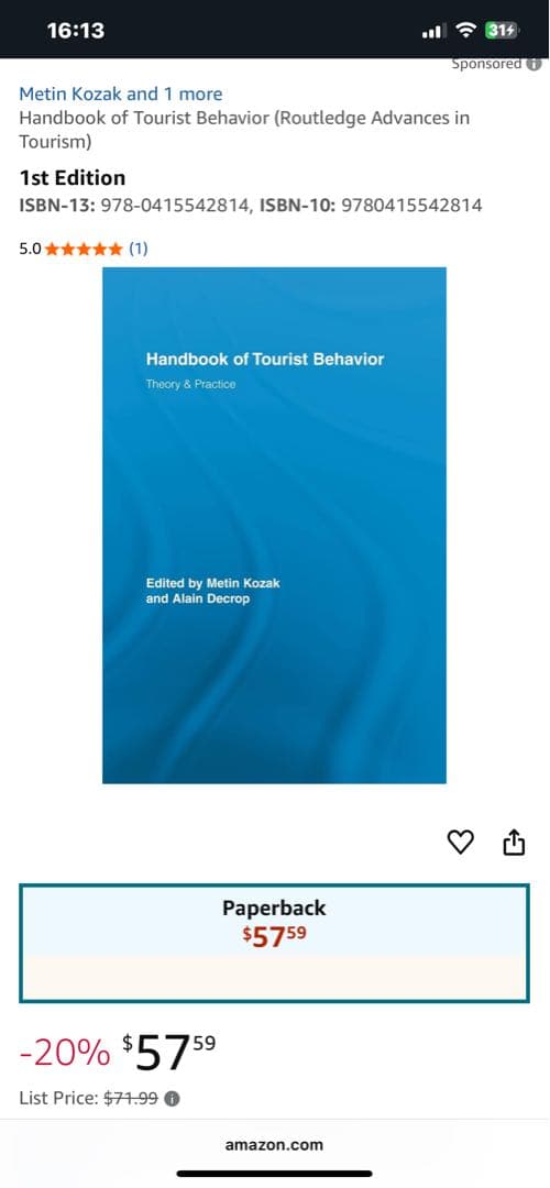 洋書 Handbook of Tourist Behavior Metin Kozak