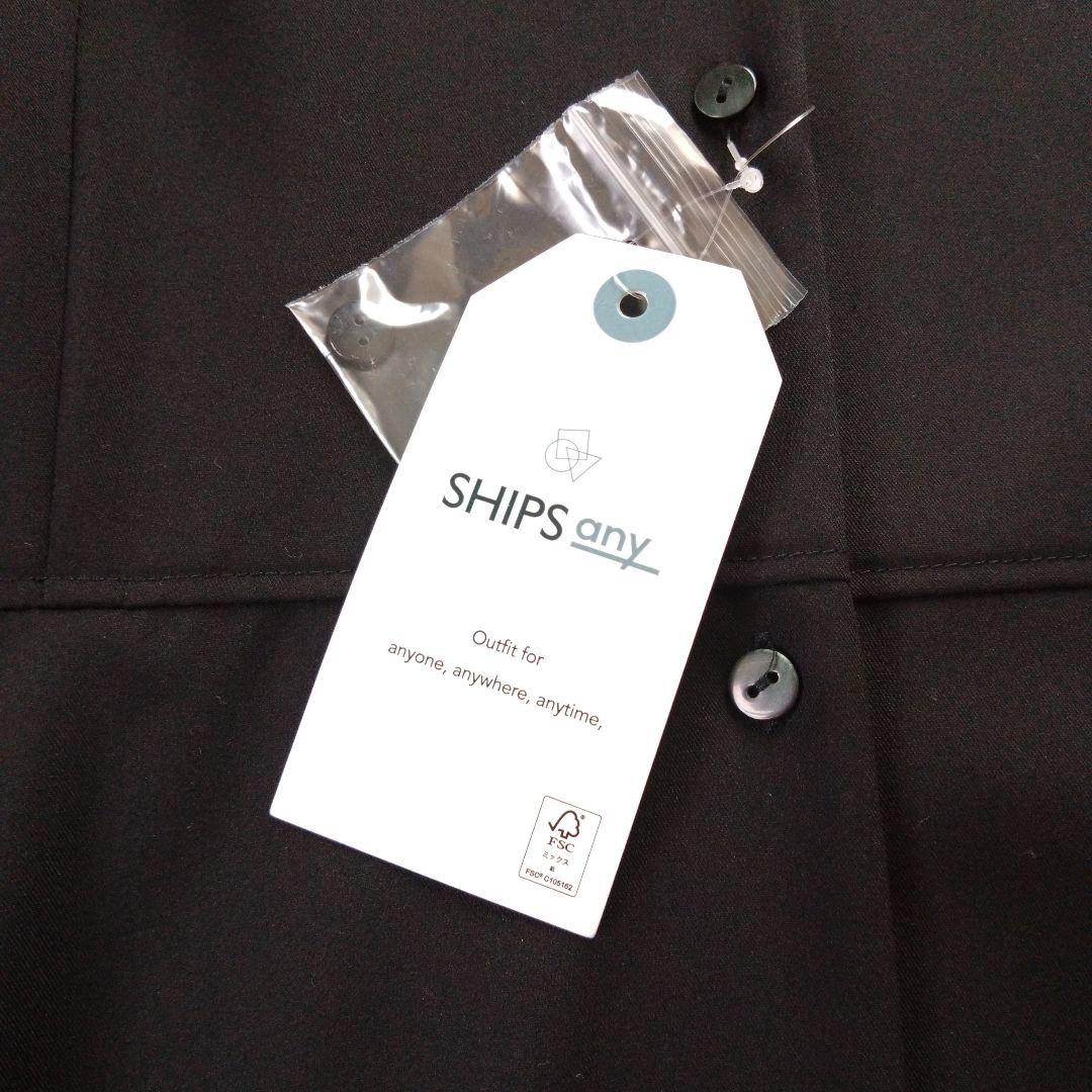 【SHIPS】フラットカラー パフ シャツ ワンピース 黒 ONE SIZE